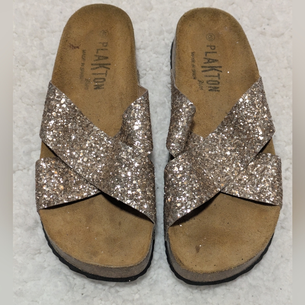 Plakton Glitter Footbed Sandals Size 40 Made In Spain
